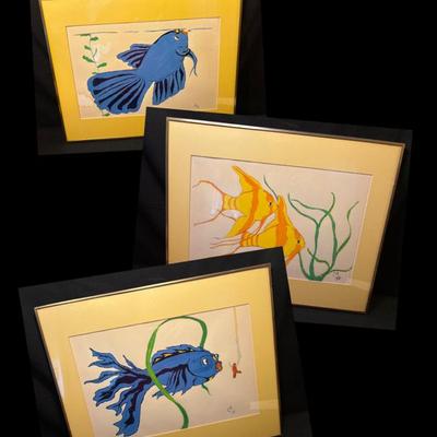 Three Original Paintings-Fish