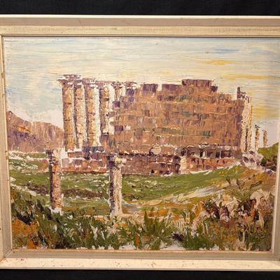 Original Signed, Dated Painting On Board-Depicting Ancient Ruins