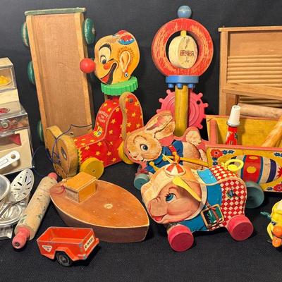 Vintage Children’s Toys-Play Kitchen Dishes, Pull Along Toys, & More