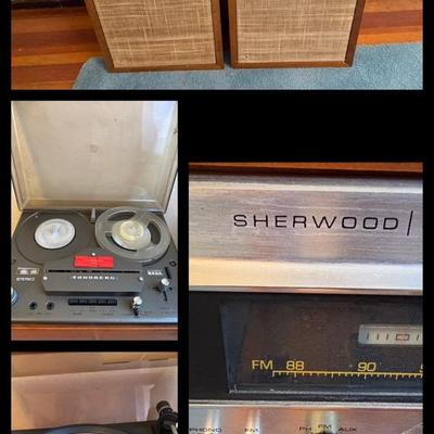 Vintage Sherwood Receiver, Dual Turntable, Tandberg Reel To Reel, 2 Speakers