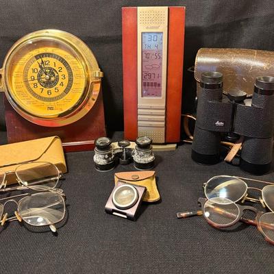 Leitz Binoculars, Men’s Vintage Eyeglasses, Weems Plath Clock