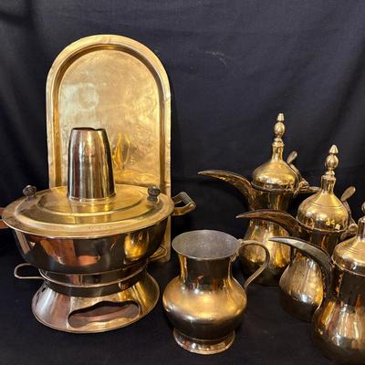 Middle Eastern Style Brass Hot Pot & Arabic Dallahas 