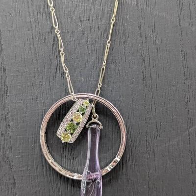 14K White Gold Chain w/ 3 Pendants. 