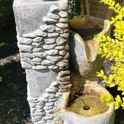 Alpine Corporation Outdoor 4-Tier Stone Bowl Fountain with LED Lights
