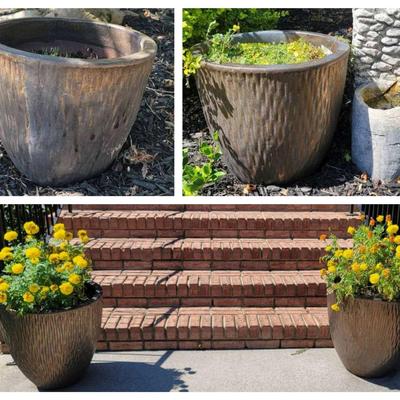 Set of Four Large Pottery Market Arizona Ceramic Planters – Bronze Finish