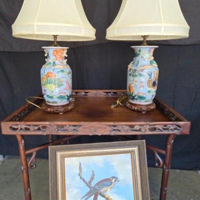 Sr1019 chinese bird motif and porcelain lamps