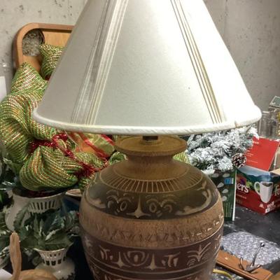 Sale Photo Thumbnail #165: Hand carved lamp 2 tone browns