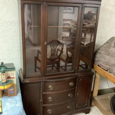 Sale Photo Thumbnail #251: Dark wood china cabinet and hutch