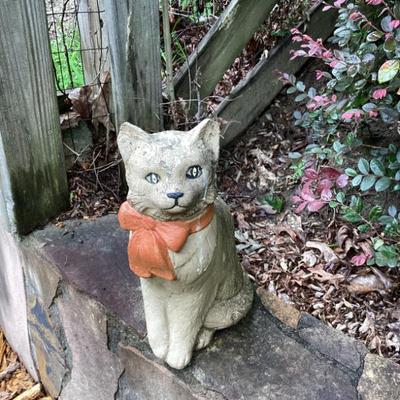 Sale Photo Thumbnail #85: Garden statue cat with orange bow