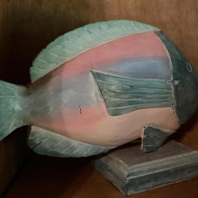 Sale Photo Thumbnail #302: Hand carved and painted wooden tropical fish figurine