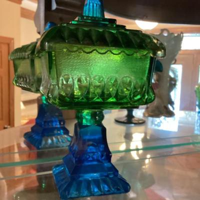 Sale Photo Thumbnail #163: Green blue glass candy dish