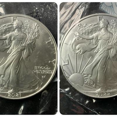 Two American Silver Eagles - 2021 Type 2 & 2022 