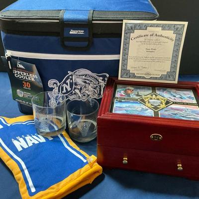 Naval Academy Glasses, Cooler, Collectors Box 