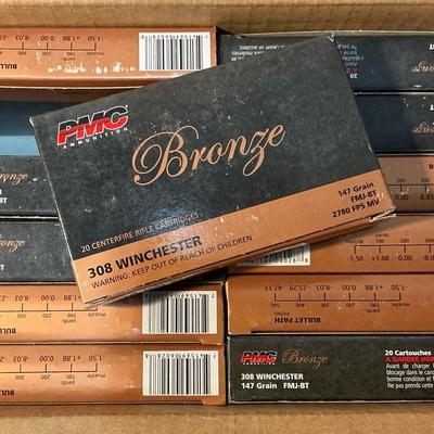 PMC Ammunition Bronze 308 Winchester 20 Centerfire Rifle Cartridges 12 Boxes