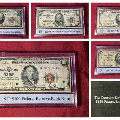 1929 Federal Reserve Bank Note Set ($100,$50,$20,$10,$5)