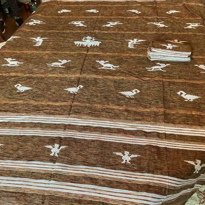 Hand Made South American Creatures Table Cloth And 6 Napkins 