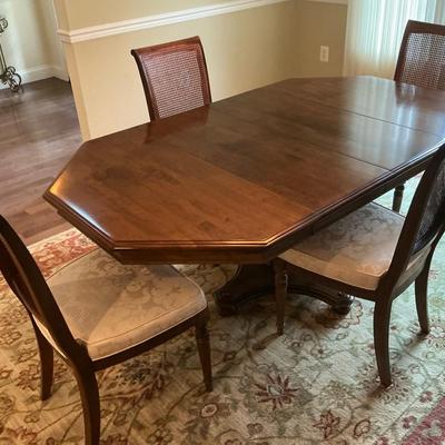 Ethan Allen Dining Room Table And Cane Chairs 
