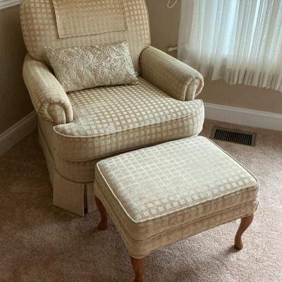 Gold Upholstered Comfy Armchair w/ Footstool