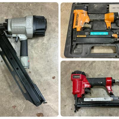 Three Pneumatic Nail Guns - Bostitch, Husky, Porter Cable