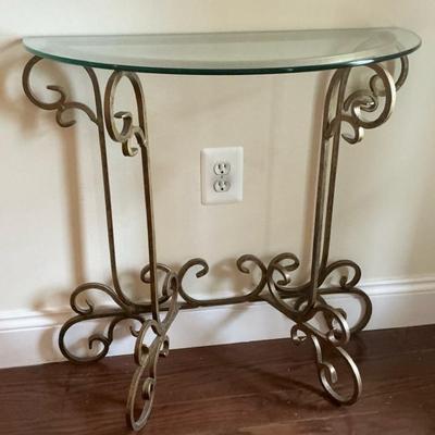 Glass Top Demilune Metal Table 