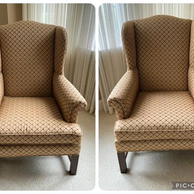 Gold Red Custom Upholstered Formal Armchairs