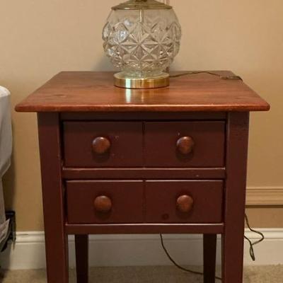 Vintage Wood Nightstand w/ Cut Glass Lamp