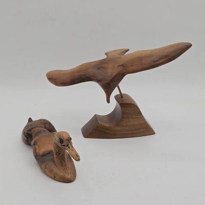 (2) Handmade Wooden Bird Statues