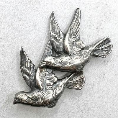 Sterling Silver Birds in Flight Jewelry Brooch
