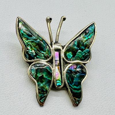 1” Abalone Jewelry Sterling Silver Butterfly Brooch