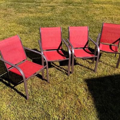 (4) Outdoor Red Mesh Chairs 