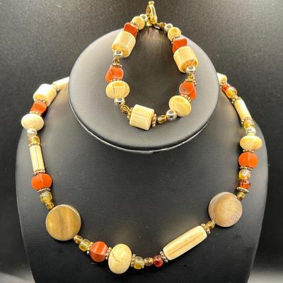 Matching Necklace & Bracelet — Possibly Bone Beads Jewelry