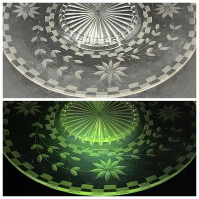 Ultraviolet Reactive Floral Etched Glass 10” Platter