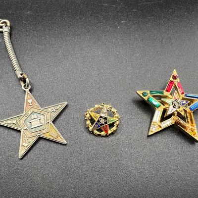 (3) Freemason Jewelry including Masonic Order of the Eastern Star Pin