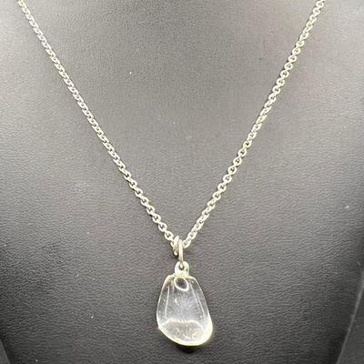 24” Sterling Silver Jewelry Necklace with Clear Pendant