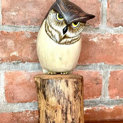 Painted Wooden Screech Owl 