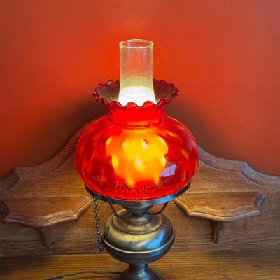 Red Ruby Glass Hurrican Lamp Electrified 