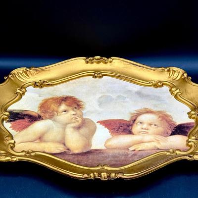 Cherubs Angels Italian Gold Florentine Tray 