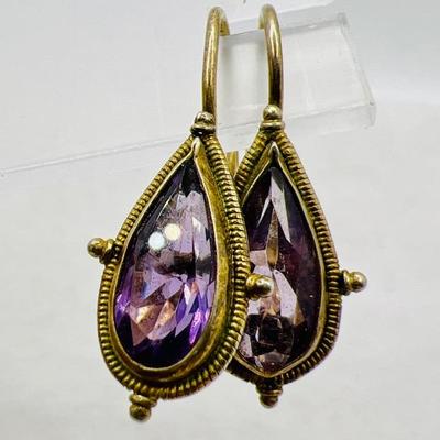 1” Sparkling Purple Tear Drop Jewelry Earrings