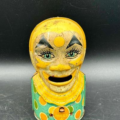 Vintage Tin Clown Bank (empty)