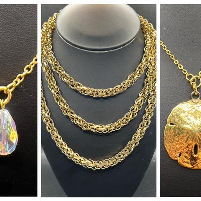 (3) Gold Tone Jewelry Necklaces 