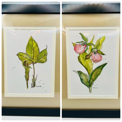 Pair of Pen & Ink Watercolors by Bonnie McCarthy