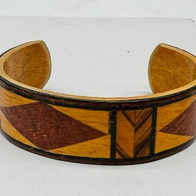 Inlaid Wood Laquered Bracelet Cuff Jewelry 