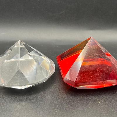 (2) Signed Oleg Cassini Crystal Paperweights