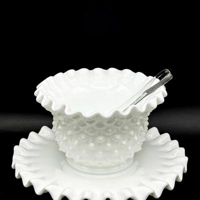Milk Glass Hobnail Mayonnaise Bowl set