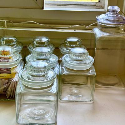 (8) Clear Glass Kitchen Canisters 
