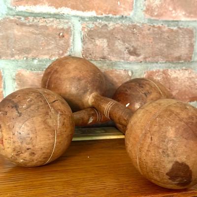 (2) Antique Wooden Dumbbells 