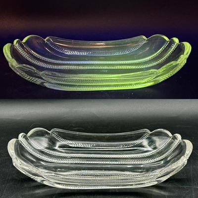 EAPG Paneled Zipper Iowa Relish Dish-UV Reactive 