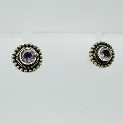 Sparkling Purple Sterling Silver Jewelry Stud Earrings 