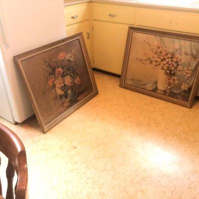 Large vintage wall pictures, wooden frames