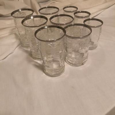 Sale Photo Thumbnail #31: 9 Macbeth-Evans depression glass tumblers, stippled rose band pattern (3 sizes)